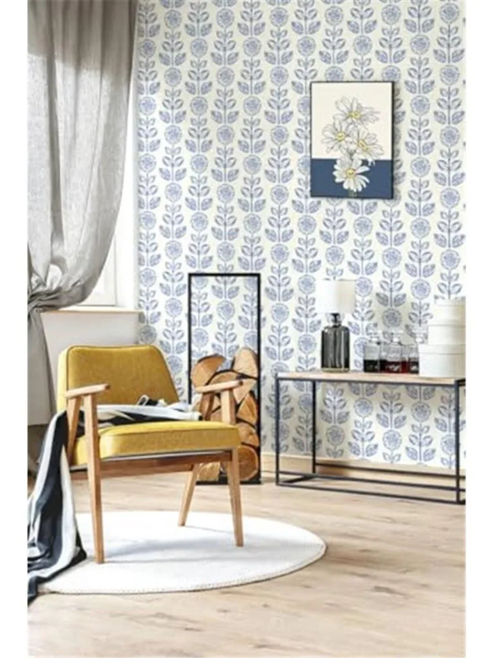 Blue Floral Peel and Stick Wallpaper Blue and White Contact Paper, 17.7in×118in